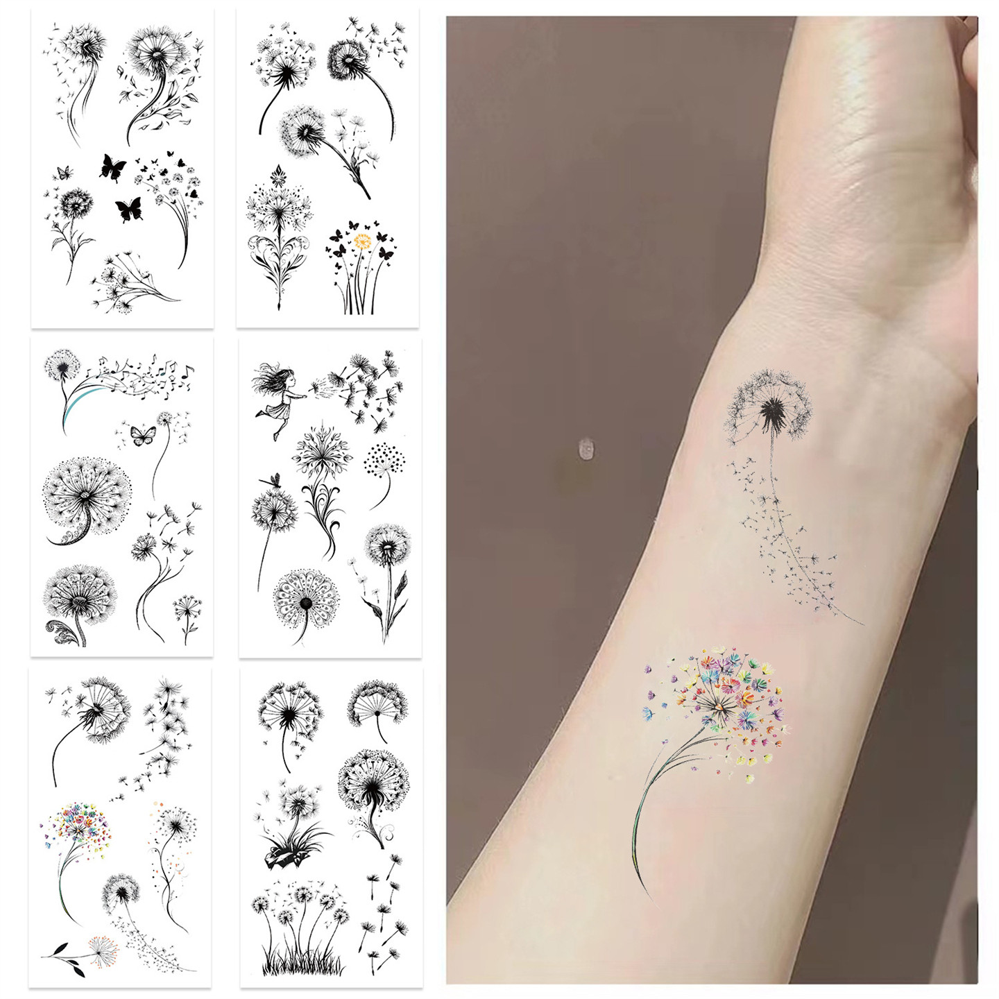10张/套ins黑白蒲公英纹身贴高级