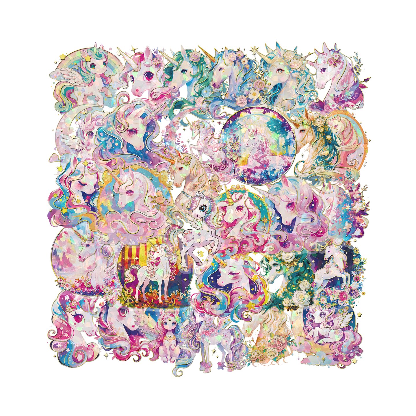 30张梦幻鎏金独角兽烫金贴纸唯美
