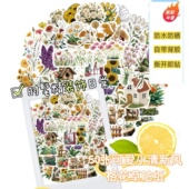 50张ins风清新小花植物花卉草贴纸儿童房装 饰DIY行李箱手账本笔记本电脑手机壳平板电脑精美儿童装 饰贴纸防水