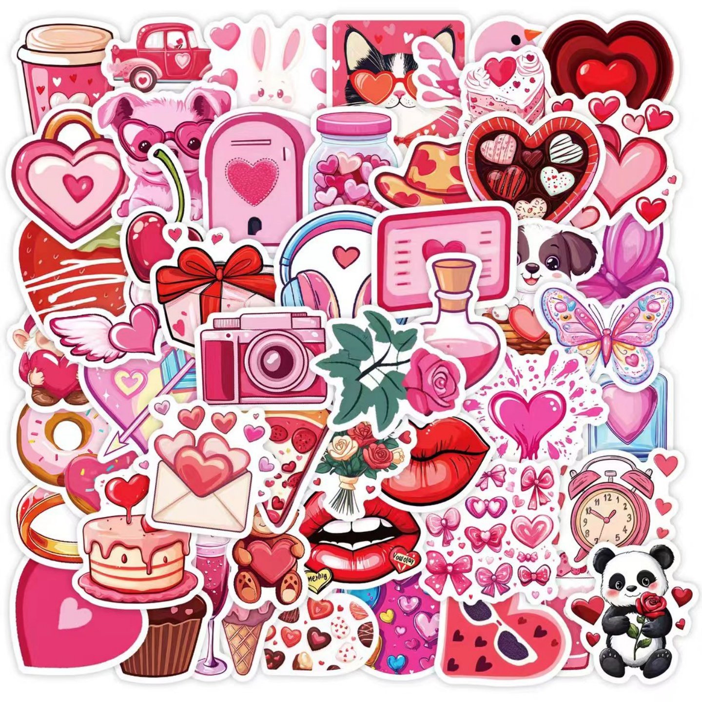 粉色情人节主题爱心草莓熊蝴蝶贴纸套装可爱卡通装饰贴DIY手账素材包少女心手机壳手账本行李箱粉色系心形贴,文具电教/文化用品/商务用品,贴纸/立体贴纸,淘宝优惠券,粉丝福利购,淘宝优惠卷