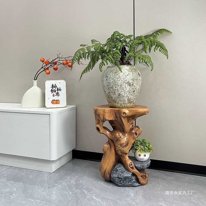 假山流水喷泉摆件仿木根雕树脂工艺品底座花架盆景置物架装饰图片