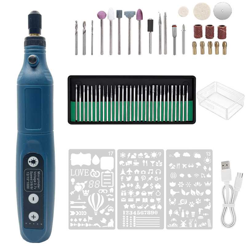 跨境锂电迷你电磨 微型旋转磨床208调速USB充电指甲打磨钻孔58PC