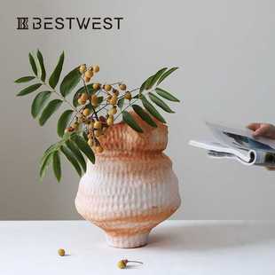 博西家居砖红色做旧插花陶罐大号复古侘寂风落地中式创意干花轻奢