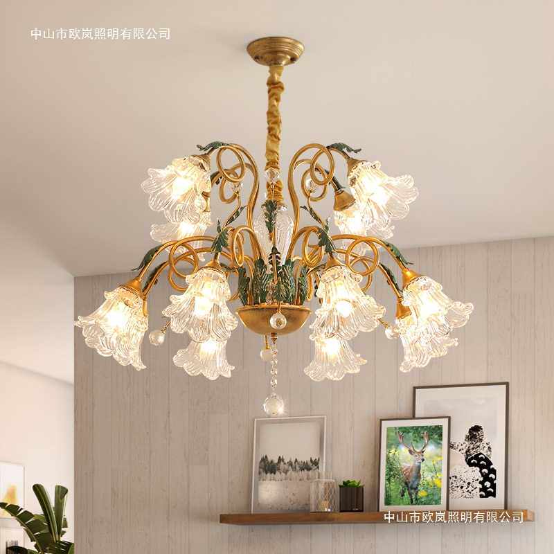 奶油风吊灯客厅餐厅卧室灯饰美式复古风铁艺玻璃法式简约大气灯具