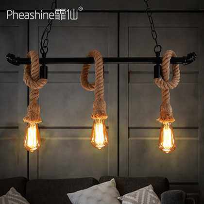 loft工业风餐厅吧台水管麻绳吊灯复古怀旧收银台长桌简约装饰灯具