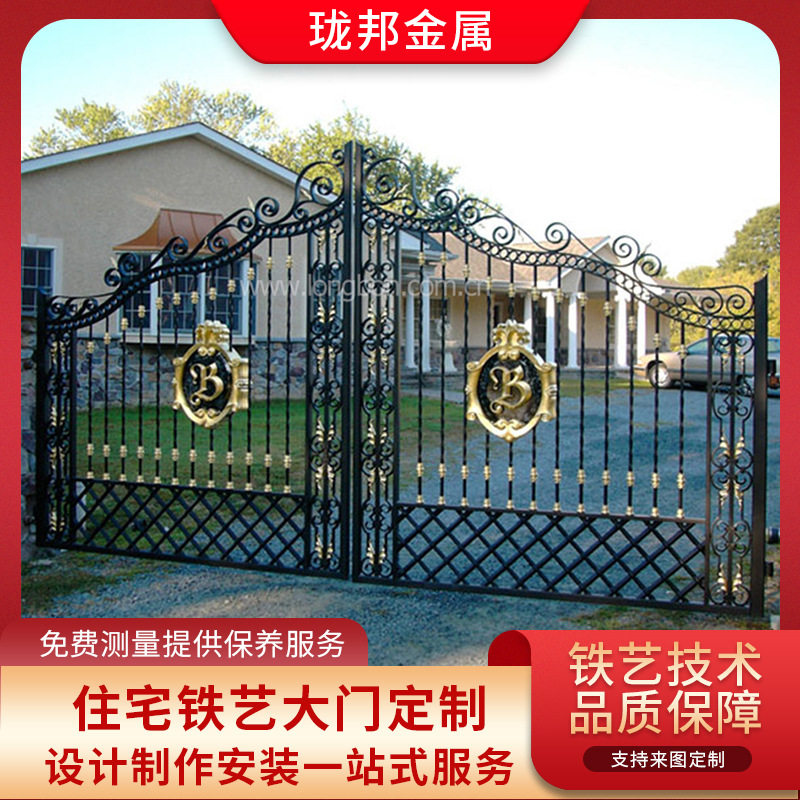 铁艺大门定制小区别墅住宅欧式人工锻打铁艺庭院入户防盗大门铁门图片