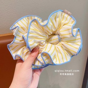 儿童甜美风柠檬黄条纹大肠发圈女童丸子头皮筋头绳宝宝不伤发发绳