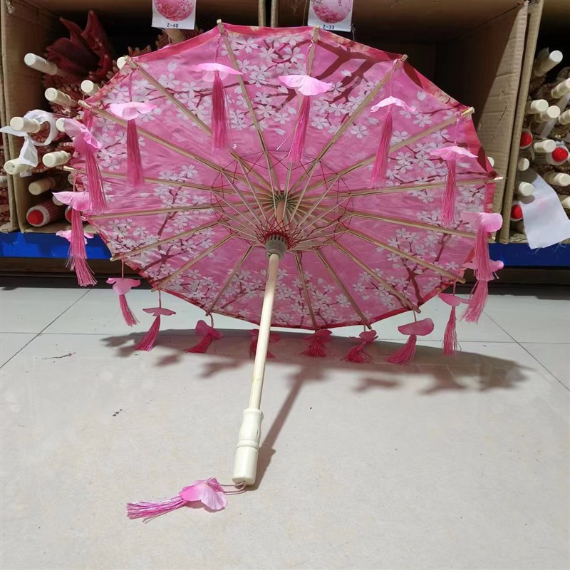 小号56cm幼儿童油纸伞汉服古风流苏伞花瓣伞工艺绸布伞舞蹈玩具伞