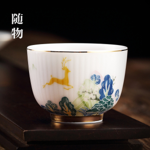 茶杯白瓷单个品茗杯大号主人杯家用功夫茶具陶瓷景德镇茶盏喝茶碗