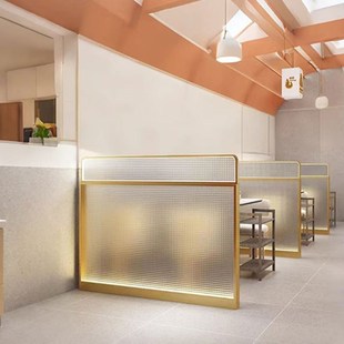 餐厅卡座a隔断不锈钢玻璃发光屏风烧烤店半墙围栏包间餐饮铁艺隔