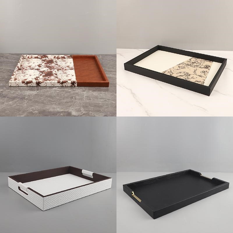 简约茶杯收纳皮革盘摆件软装家居客厅茶几桌面店T样板间浴室香薰