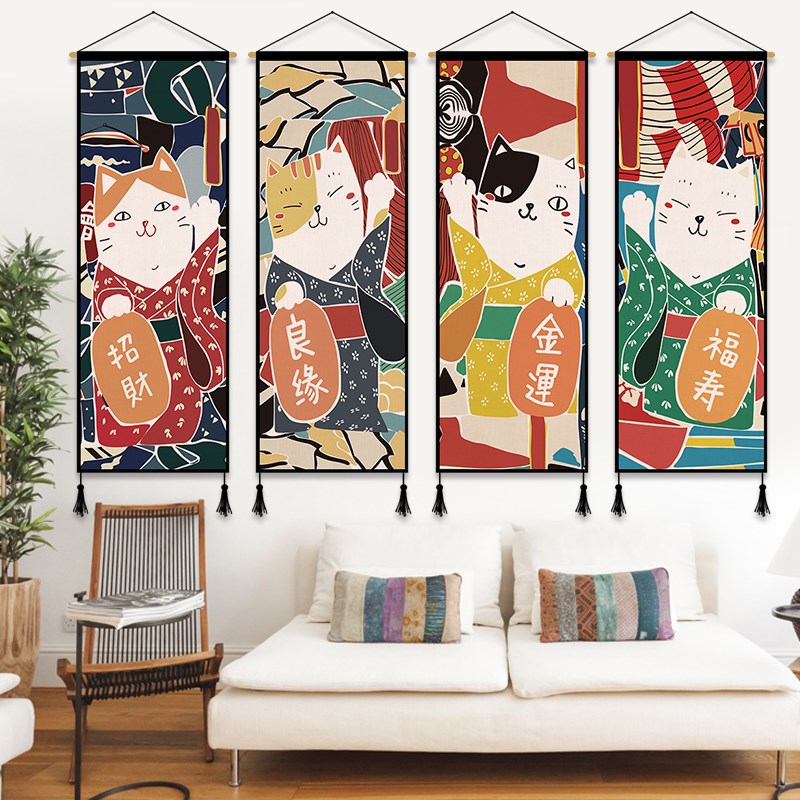 日式和风布艺装饰画料理店招财猫挂毯餐厅挂画寿司店居酒屋挂旗图片