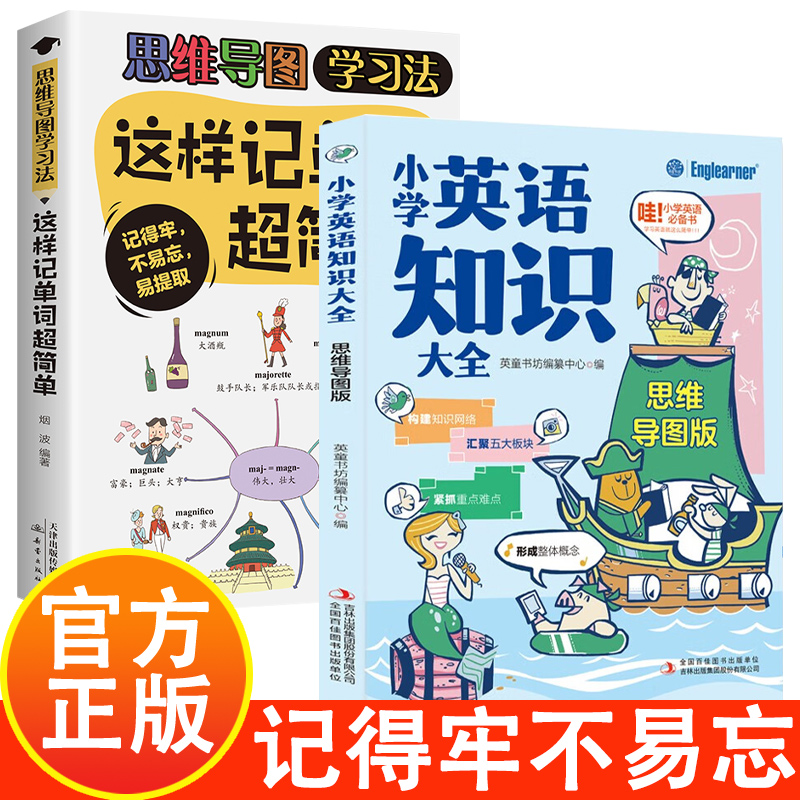小学英语知识大全思维导图版+这样记单词超简单 共两本  记得牢 不易忘 易提取