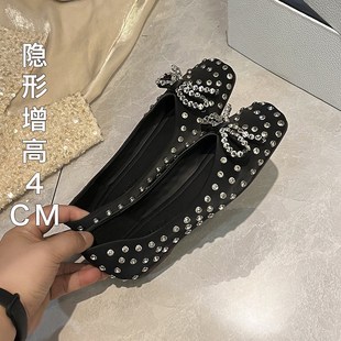 41一4 仙女风软底单鞋 女2025新款 百搭平底水钻内增高满Q钻大码 女鞋