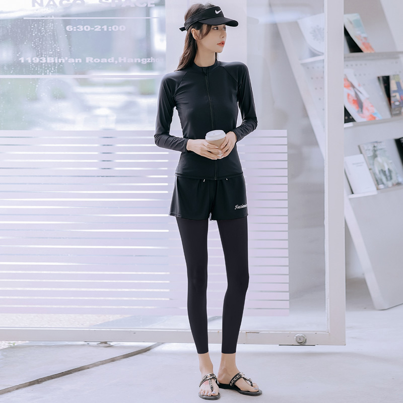 浪起来潜水服女分体显瘦拉链长z袖套装运动冲浪服水母衣温泉游泳