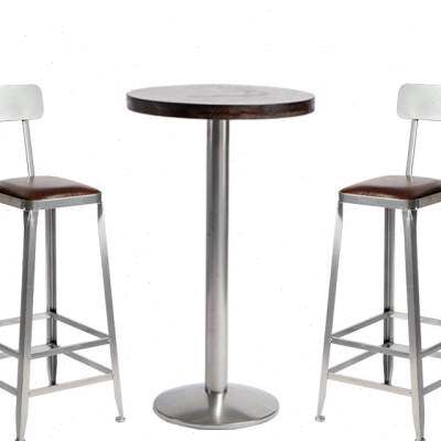 速发铁艺实木高脚方凳子家用靠背吧台椅子简约工业风酒吧接待桌椅