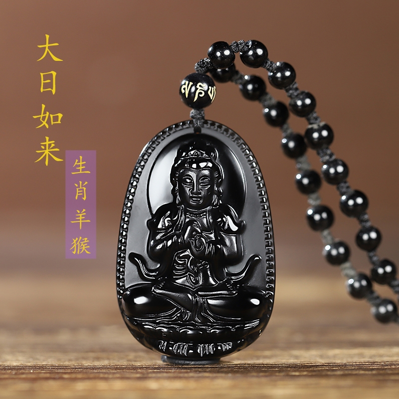 黑曜石吊坠十二生肖本命佛属龙蛇守E护神普贤菩萨男女士护身符挂