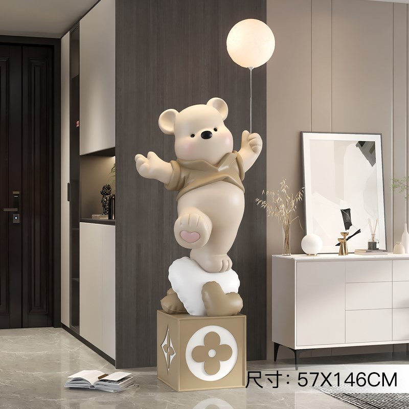 奶油风大型熊落地j摆件客厅装饰电视柜沙发旁轻奢高档乔迁新居礼
