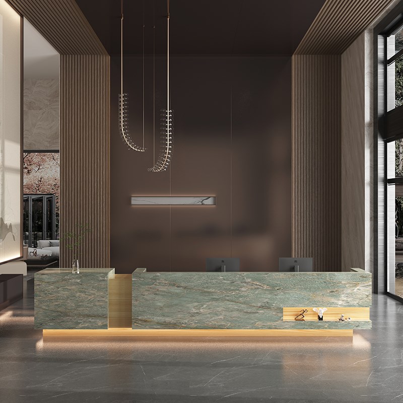 现代简约大理石h前台收银台办公区吧台桌接待台酒店岩板咨询台定