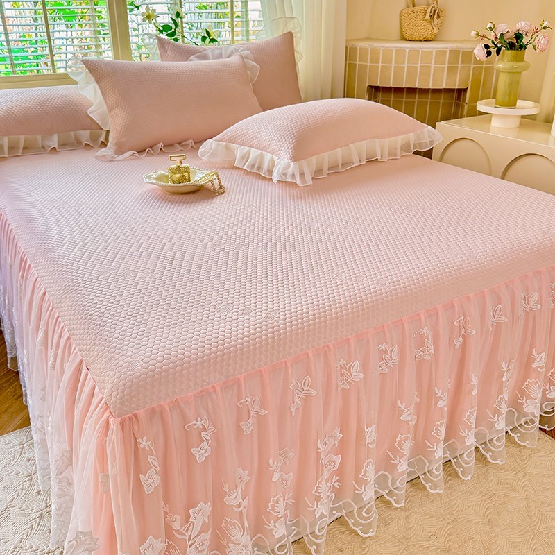 公主风花a边床裙款冰豆豆凉席夏季床单带裙边空调软席夏凉被四件