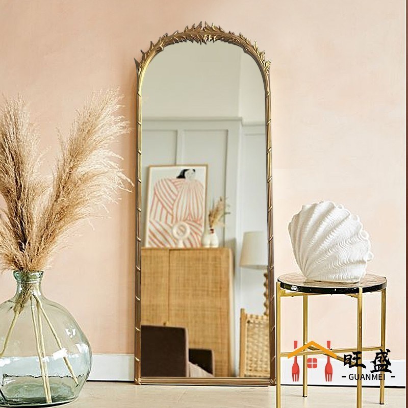 欧式复古穿衣镜h壁挂法式拱形雕花入户玄关卧室客厅梳妆试衣全身