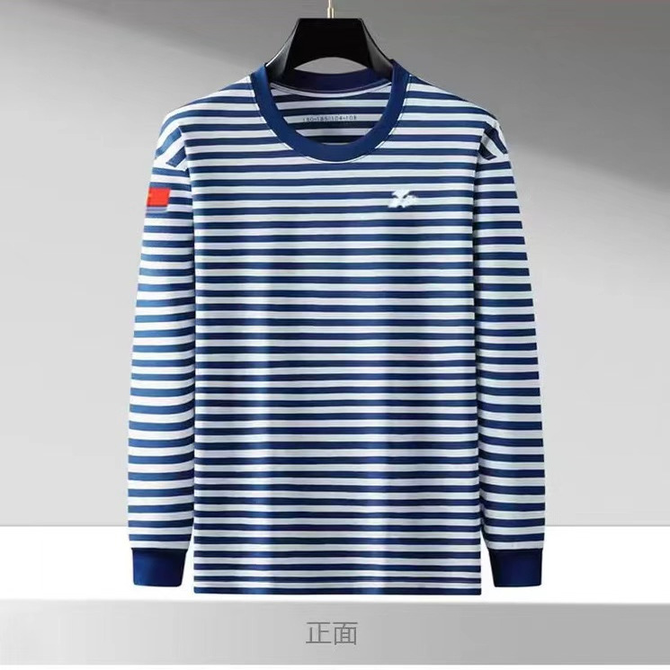 新款长袖海魂衫男圆领条纹T恤速干运动上衣