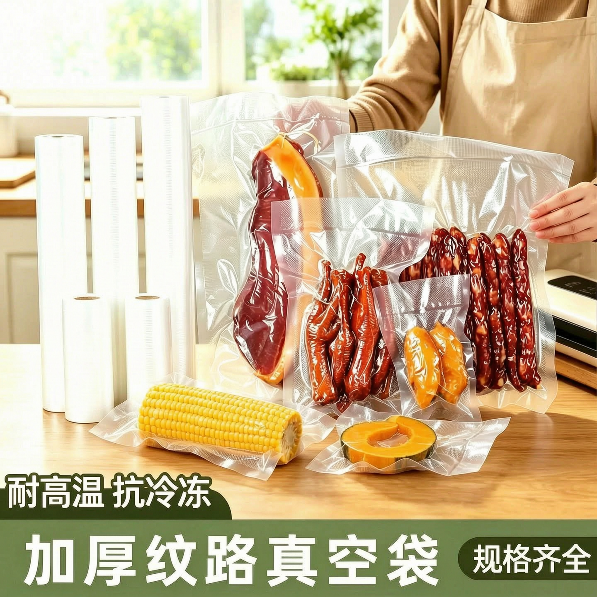 食品专用真空封口袋纹路抽真空包装袋食品级玉米腊肠腊肉家用塑封
