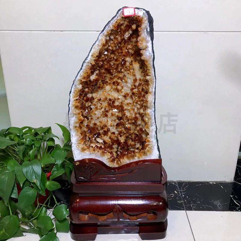 矿宝 厂天然黄晶洞 洞形好 造型美观 晶体饱满 水润透亮 颜色金黄