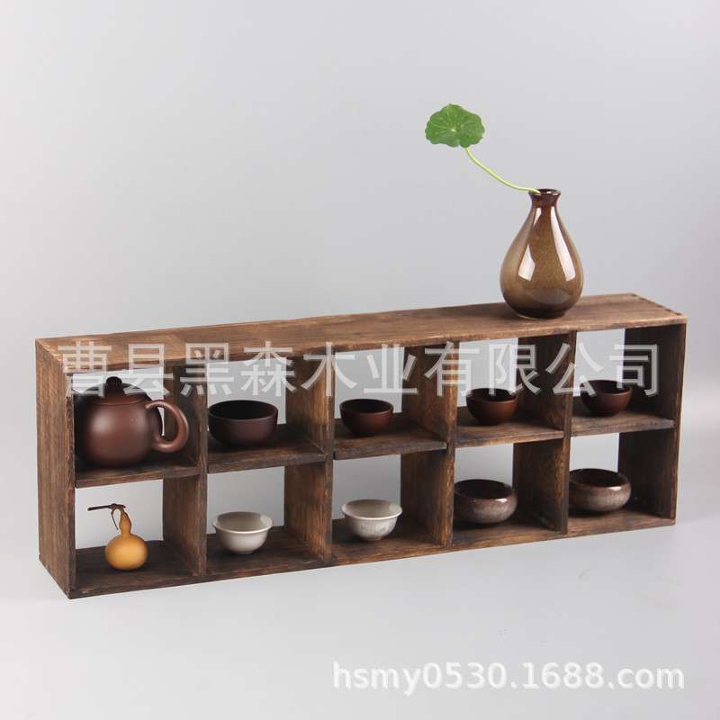 烧桐木茶杯架 茶壶茶具柜实木架 做旧多宝格收纳 小博古架子存放