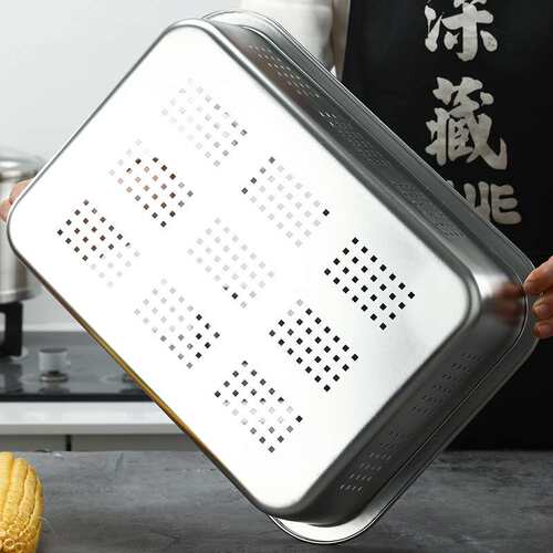 批漏盘不锈钢方盘商用家用长方形滤水盘烘盘蒸饭盘蒸盘冲孔盘子套