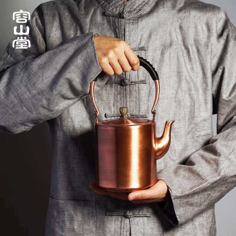 容山堂 益盛铜壶铜紫铜手工烧水壶加厚大号素纹锤目直筒款