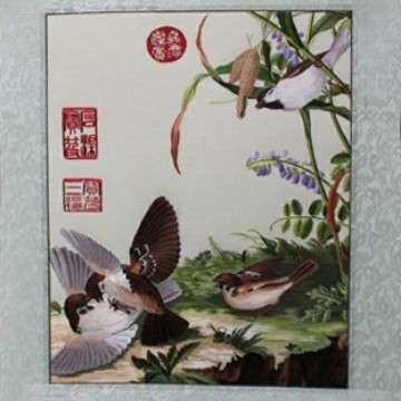 苏绣客厅书房办公室装饰画苏州手工刺绣软裱画郎世宁花鸟