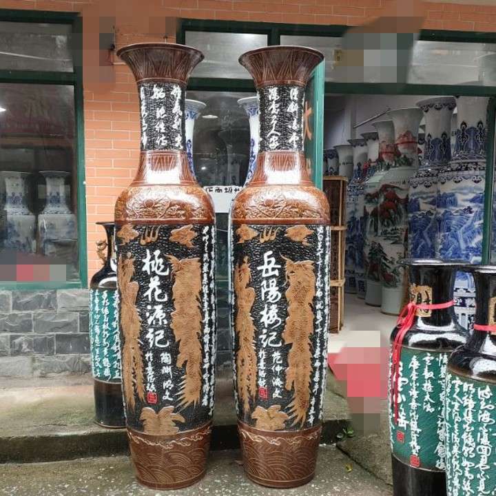 景德镇陶瓷花瓶手工雕刻落地大花瓶古文诗词岳阳楼记门厅装饰摆件