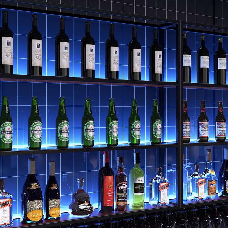 厂家酒吧吧台酒柜壁挂创意餐厅工业风置物架发光展示架啤酒架直销