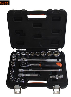 钢盾S010024 套筒接杆万向接头棘轮扳手 24件12.5mm系列公制组套