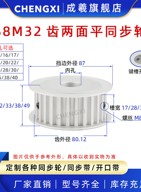 S8M32齿铝合金同步带轮AF 32S8M两面平槽宽17/28/33/44同步轮现货