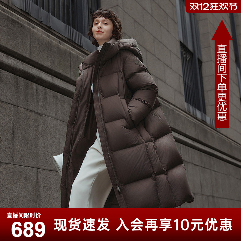 坦博尔冬季新款羽绒服女款过膝长款加厚保暖连帽舒适外套时尚百搭