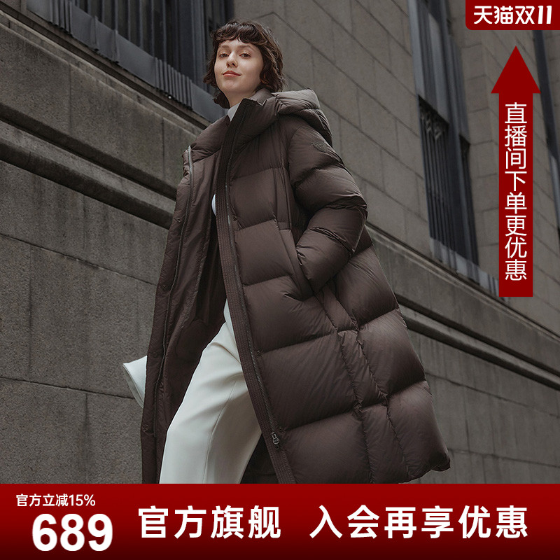 坦博尔冬季新款羽绒服女款过膝长款加厚保暖连帽舒适外套时尚百搭