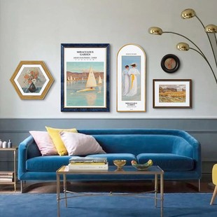 法式复古人物装饰画风景名画组合客厅沙发背景墙壁不规则艺术挂画