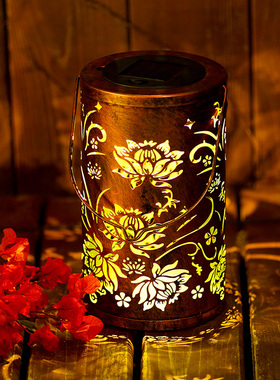 中式太阳能灯g户外庭院吊灯防水园林别墅花园装饰创意灯笼铁艺挂