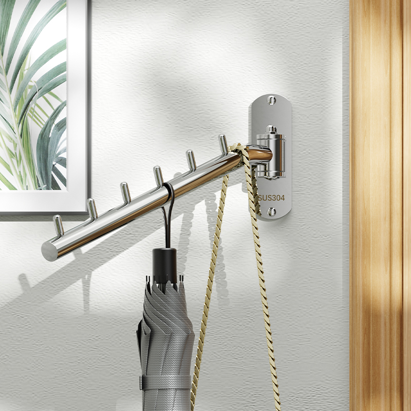 304不锈钢可旋k转活动挂衣杆 阳台折叠晾衣架免打孔壁挂式晒衣挂