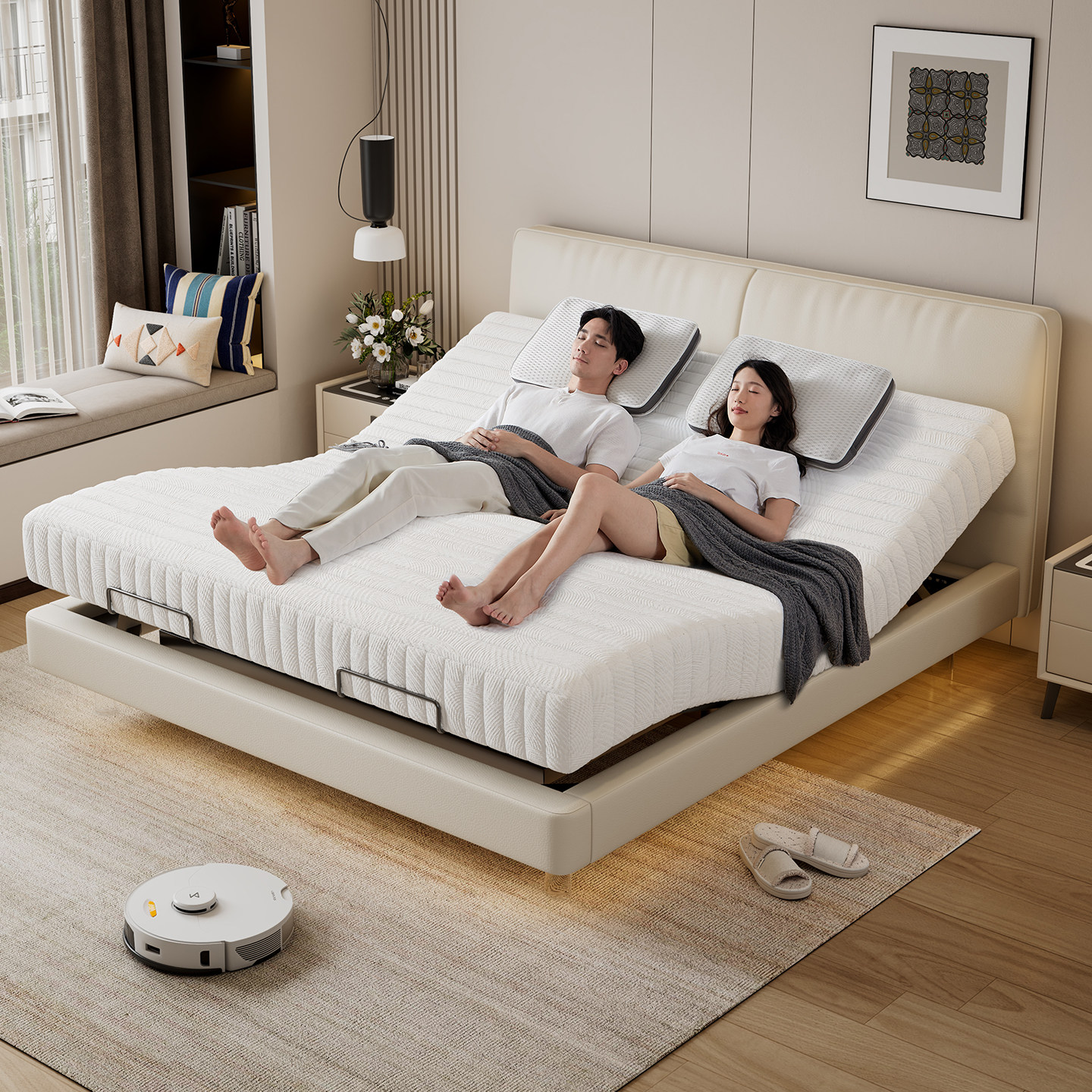 多功能豆腐块智能床现代极简家用真皮升降按摩床全自动零重力电动