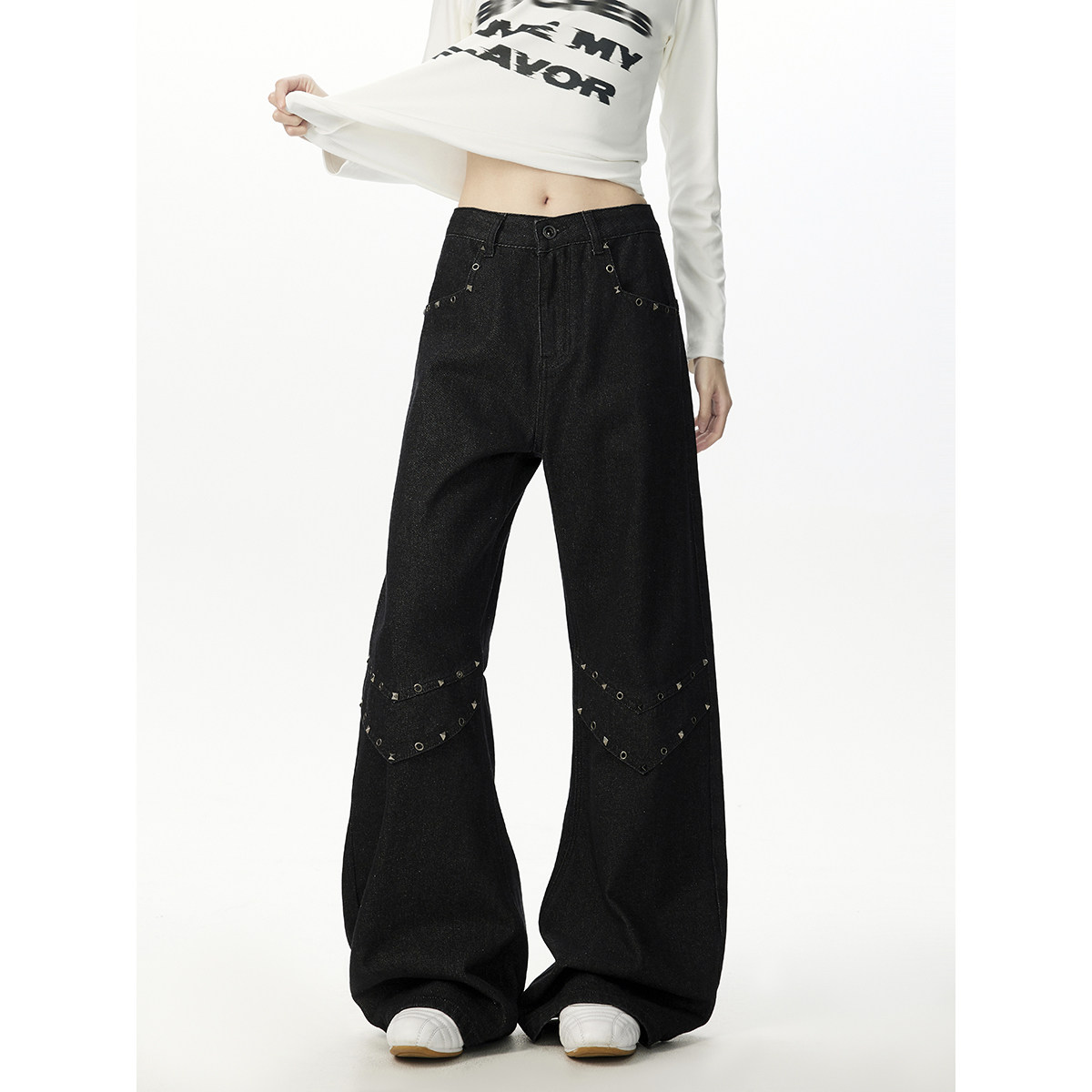 高街复古解构铆钉牛仔长裤子男女2026春季新款小众高级宽松直筒裤,男装,牛仔裤,淘宝优惠券,粉丝福利购,淘宝优惠卷