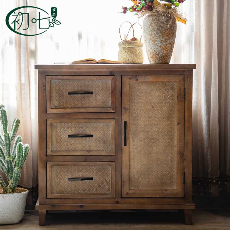 美式乡村客厅仿古斗柜收纳 客栈卧室做旧装饰柜 玄关复古实木柜子