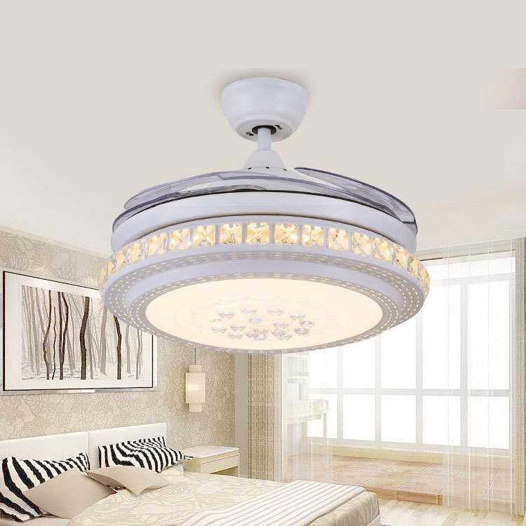 现代简约水晶欧式家用卧室风扇灯LED装饰客厅饭馆餐厅隐形吊扇灯,3C数码配件,摄像机配件,淘宝优惠券,粉丝福利购,淘宝优惠卷