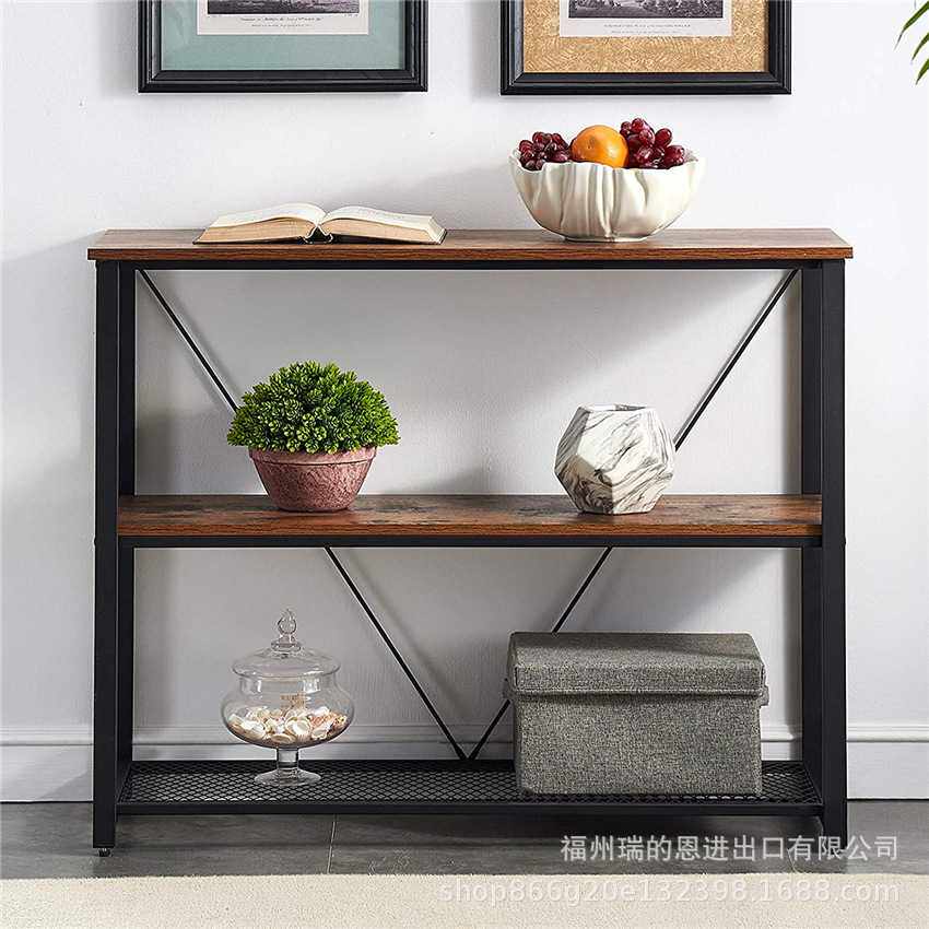 欧式复古工业风铁木家用客厅走廊过道长条玄关桌案台墙边桌三层
