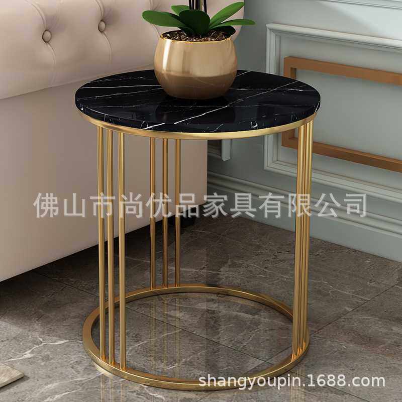 不锈钢轻奢茶几 角几沙发边几美式现代镀金飘窗桌休闲 大理石角几