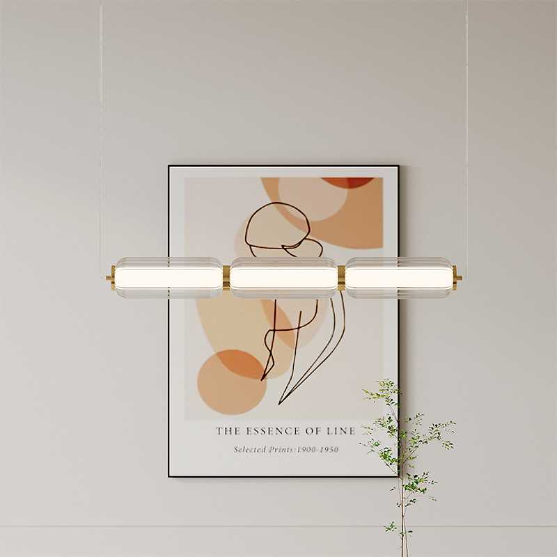 设计师款样板房餐厅吧台岛台茶室简约轻奢一字长条玻璃艺术吊灯