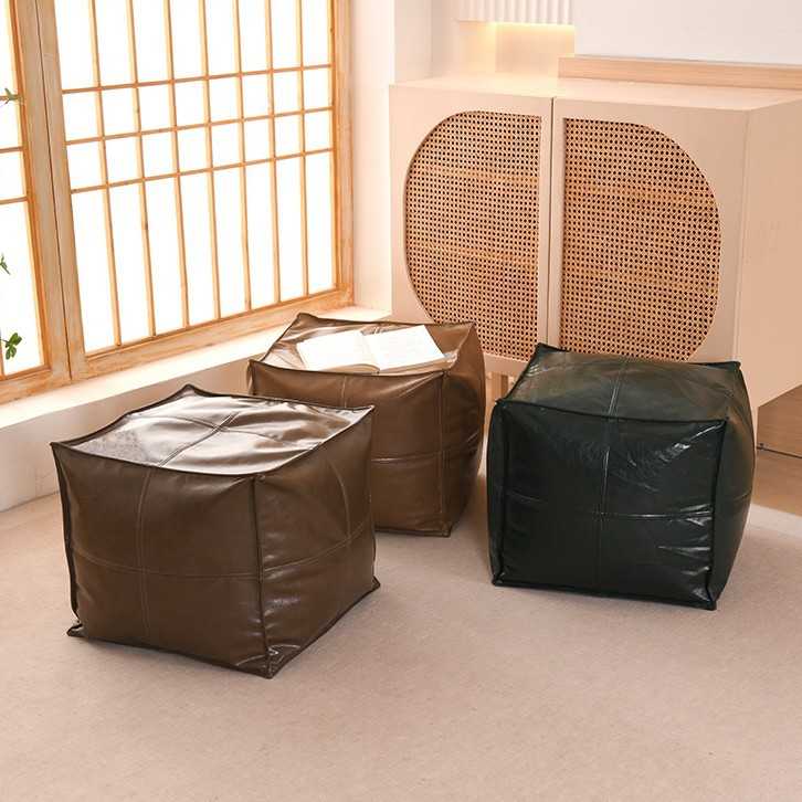 轻奢油蜡皮座垫榻榻米蒲团阳台地上免洗皮质坐垫收纳储物飘窗墩子