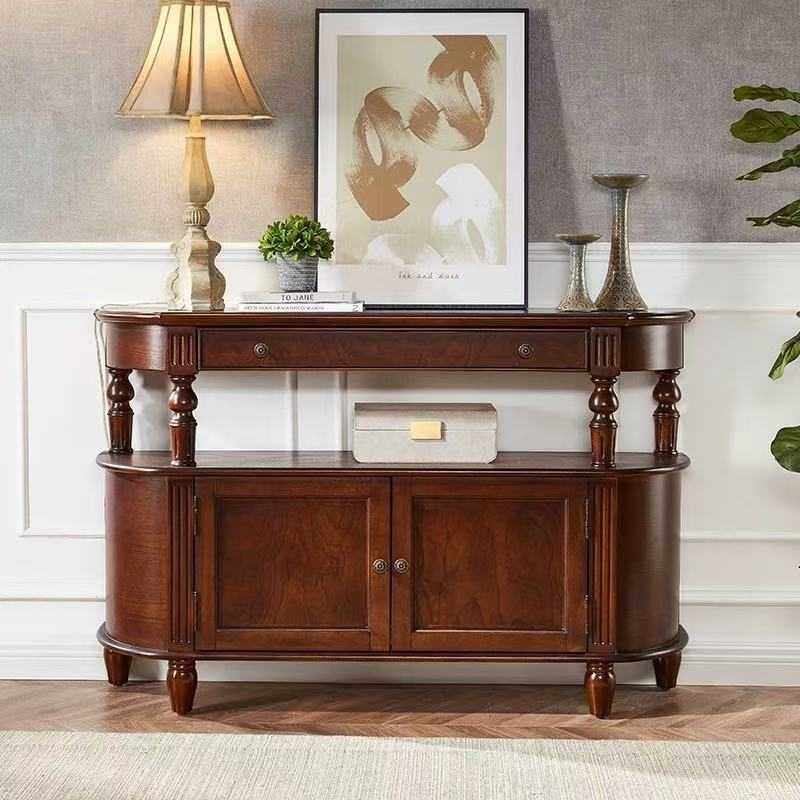 美式实木半圆玄关柜入户靠墙玄关桌胡桃色餐边柜走廊储物装饰柜,电子元器件市场,其它元器件,淘宝优惠券,粉丝福利购,淘宝优惠卷